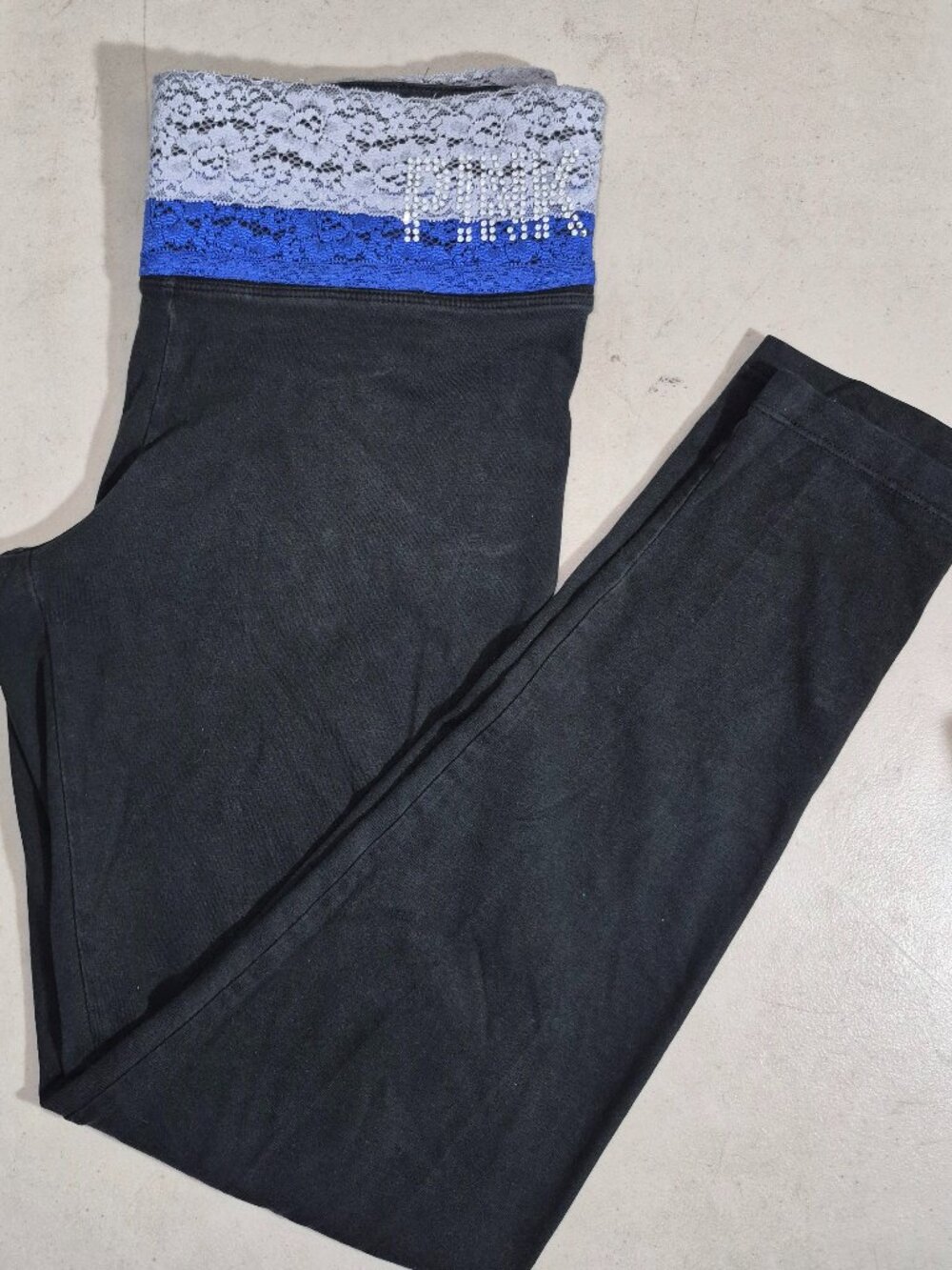 PINK By VS Yoga Pants, Black w/ lace at waistband, PINK in Rhinestones. MED
